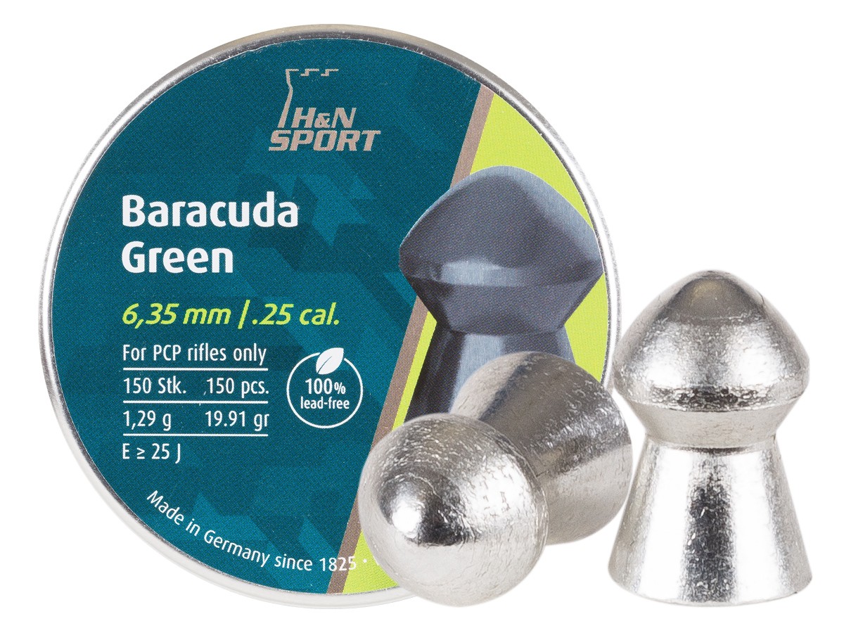 H&N Baracuda Green .25 Cal, 19.91 Grains, Domed, Lead-Free, 150ct