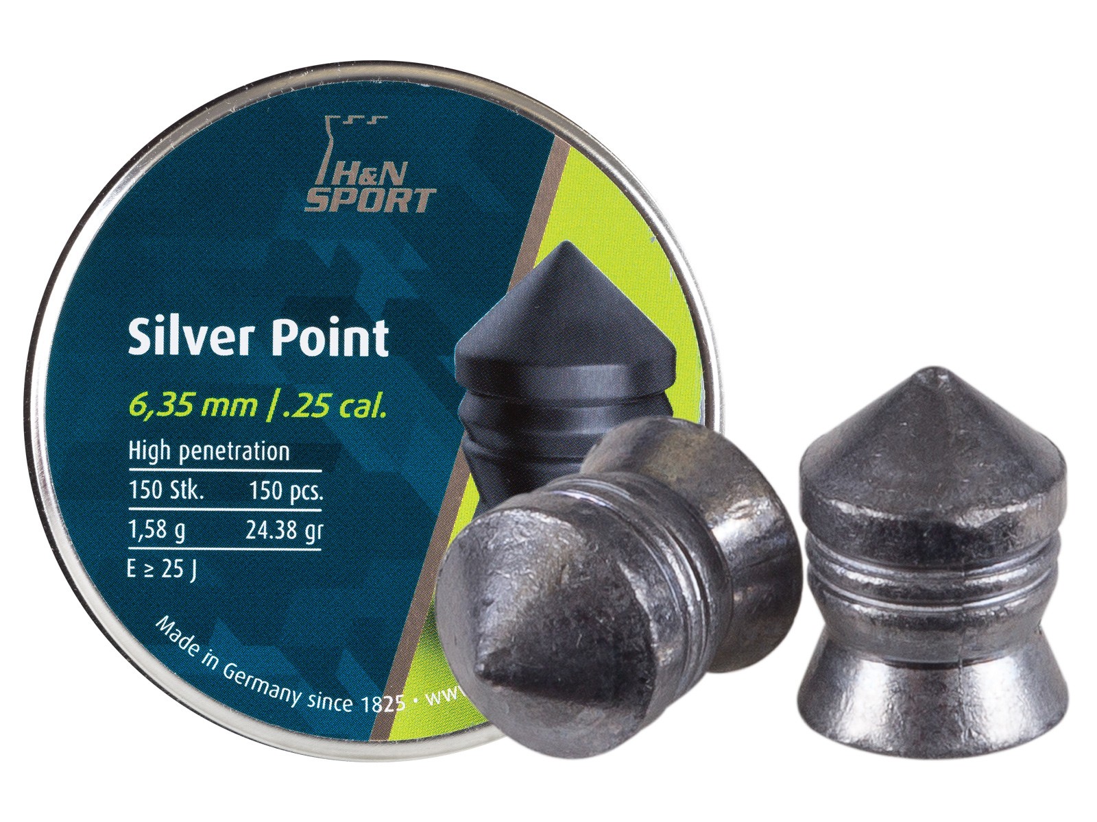 H&N Silver Point .25 Cal, 24.38 Grains, Pointed, 150ct 0.25