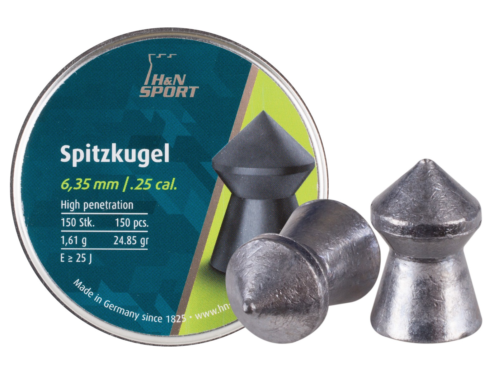 H&N Spitzkugel .25 Cal, 24.85 Grains, Pointed, 150ct