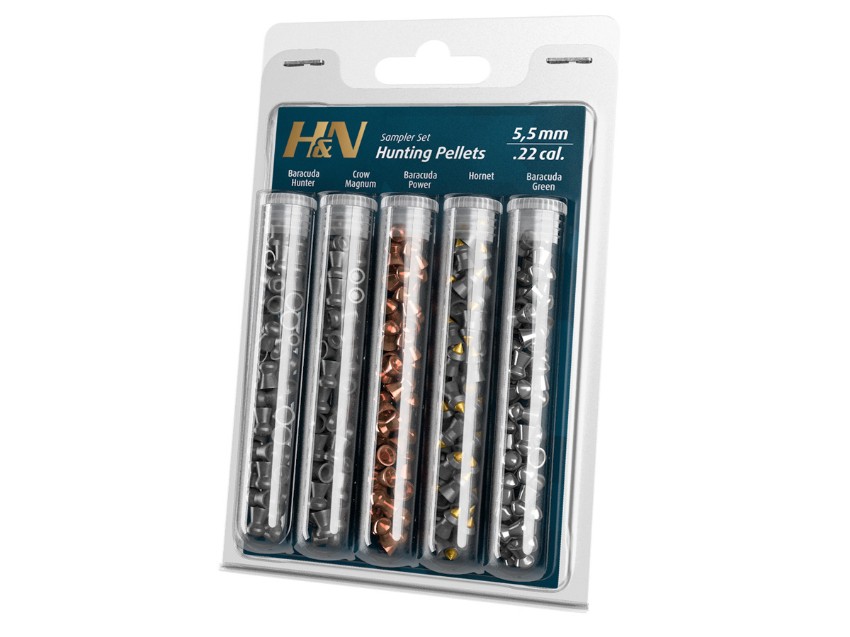 H&amp;N Hunting Sampler .22 Cal, 5 Different Pellets, 155ct