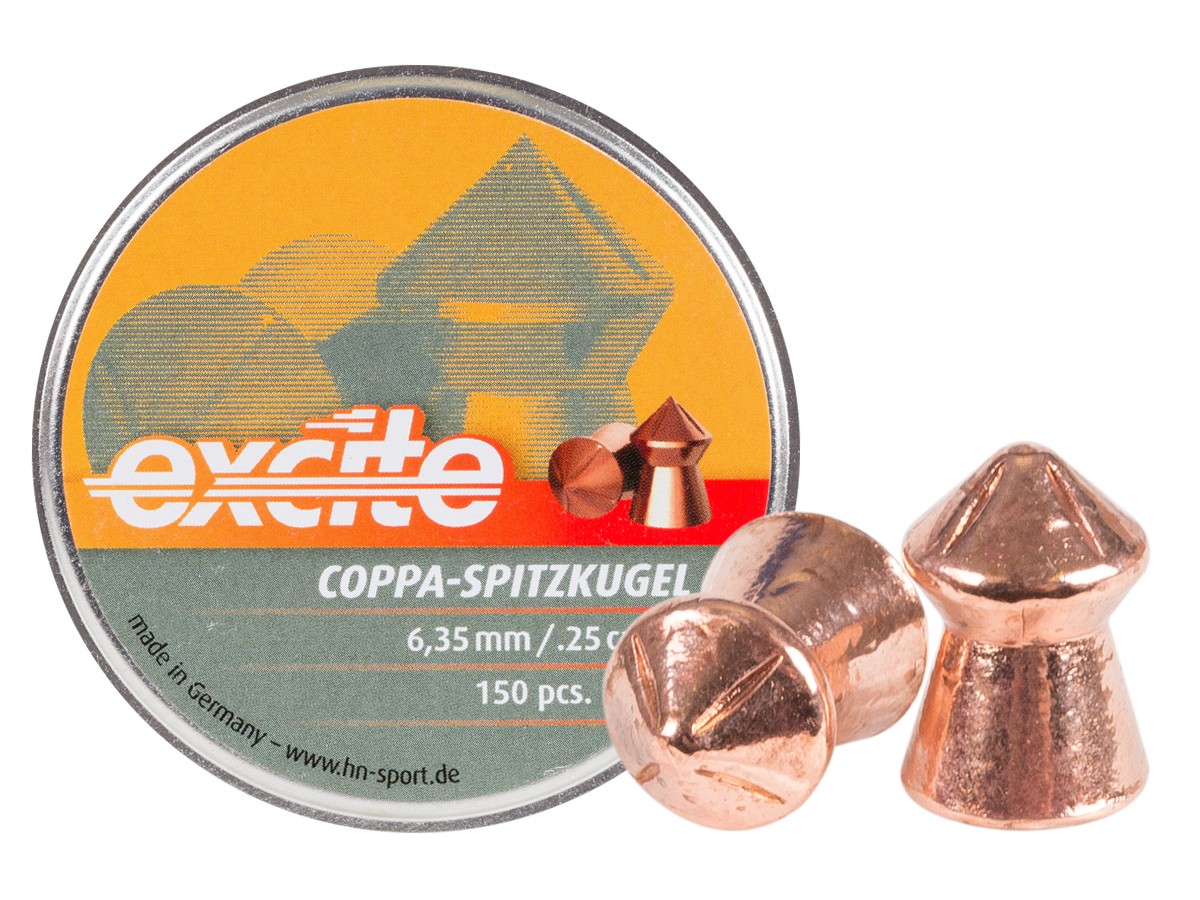 H&N Excite Coppa-Spitzkugel Pellets, .25 Cal, 24.54 Grains, Pointed, 150ct