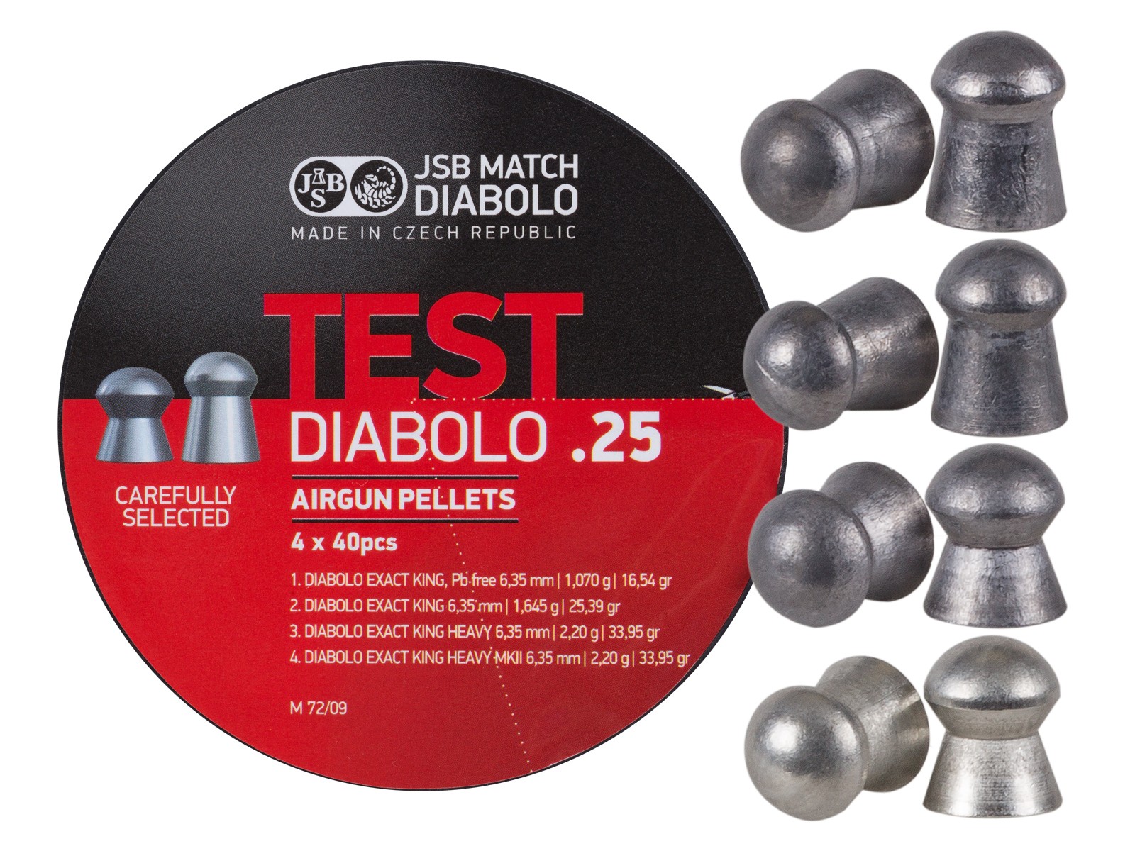 JSB Diabolo Test Pellets, .25 Caliber, Assorted Weights, Round Nose, 160ct