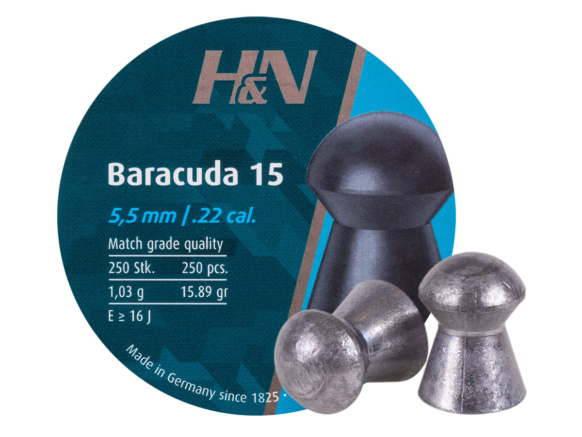 H&N Baracuda 15, .22 Cal, 15.89 Grains, Round Nose, 250ct