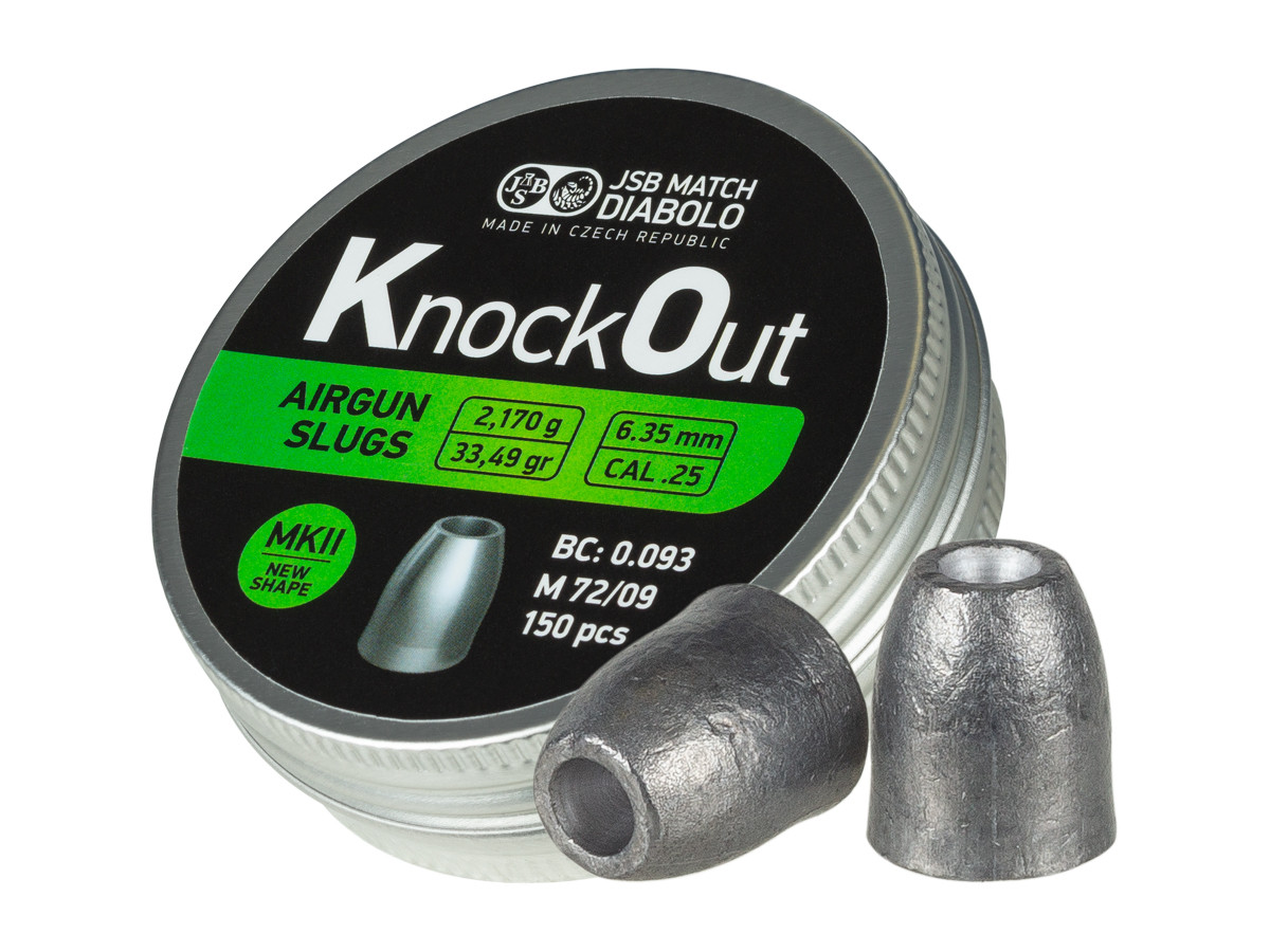 JSB KnockOut Slugs MKII .25 Cal, 33.49gr, Hollowpoint, 150ct 0.25