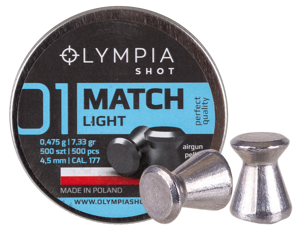 Olympia Shot Match Pellets, .177cal, Light, 7.33gr, Wadcutter, 500ct 0.177