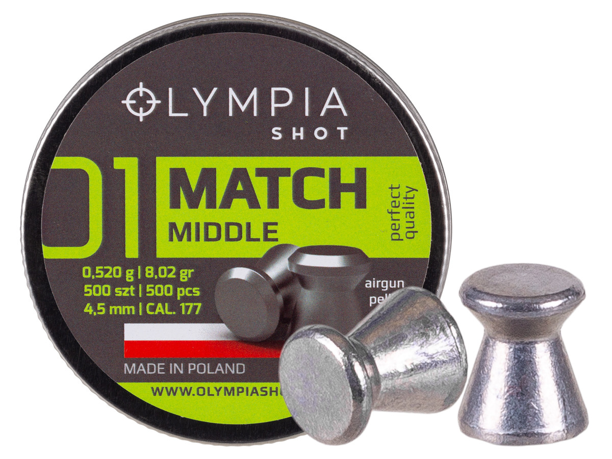 Olympia Shot Match Pellets, .177cal, Middle, 8.02gr, Wadcutter, 500ct 0.177