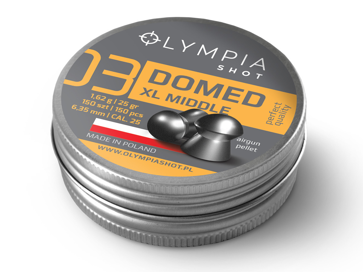 Olympia Shot Domed Pellets, .25cal, XL Middle, 25gr, 150ct 0.25