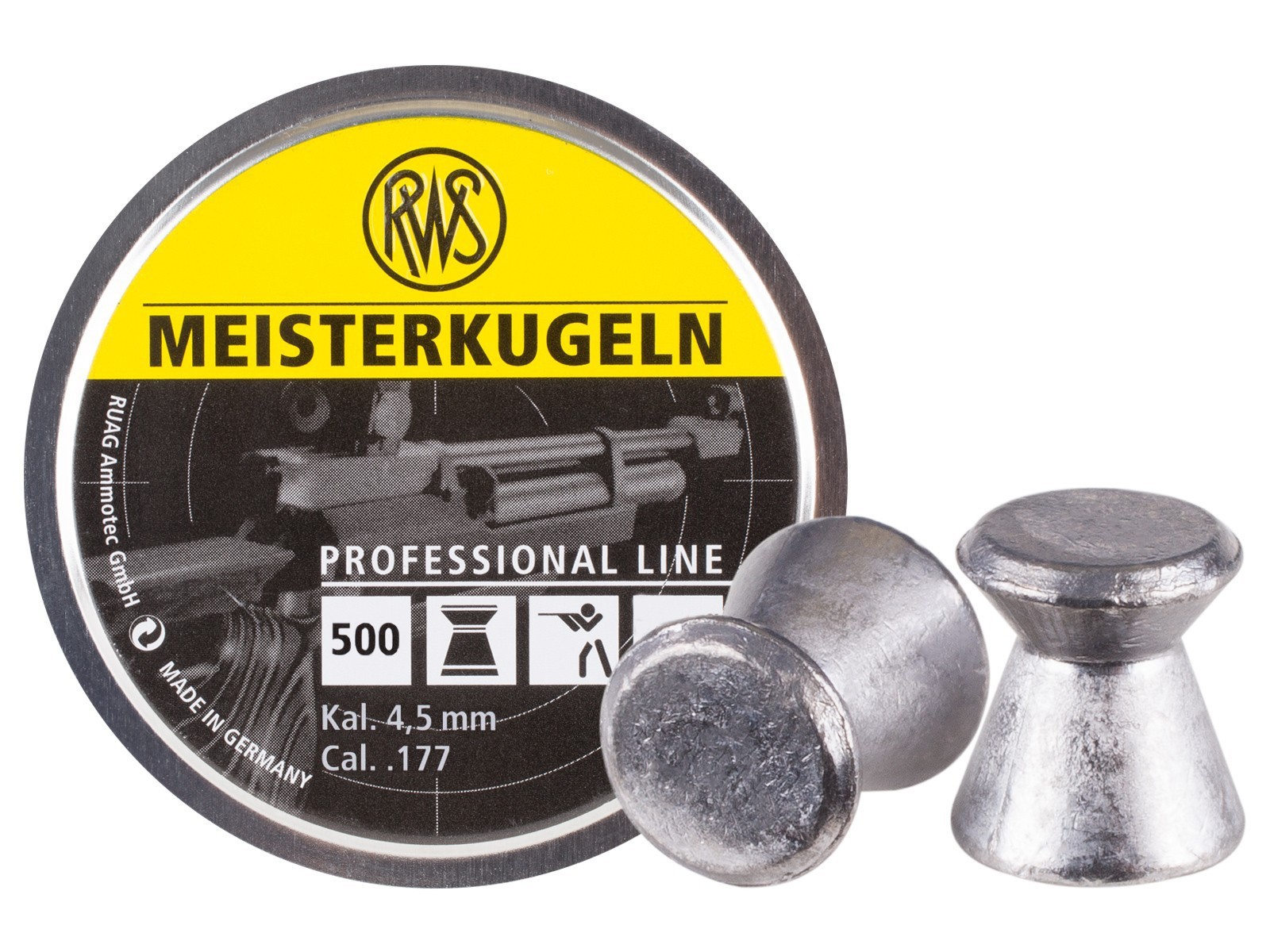 RWS Meisterkugeln Rifle .177 Cal, 8.2 Grains, Wadcutter, 500ct