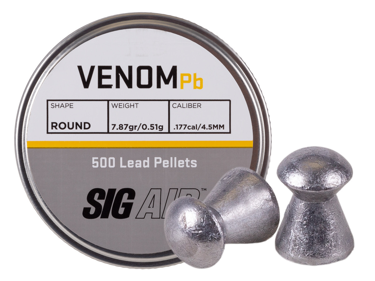 SIG Sauer Venom Pellets, .177 Cal, 7.87 Grains, Round Nose, 500ct