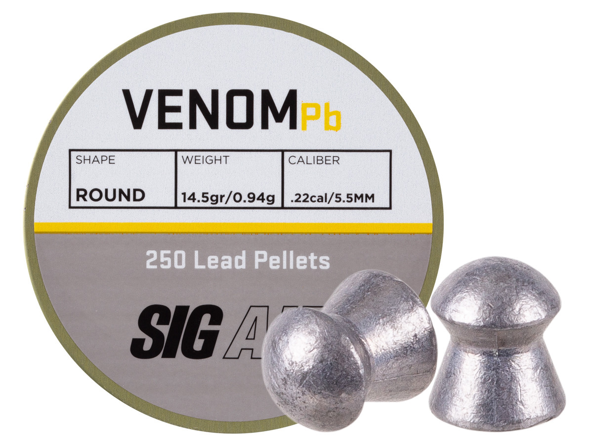 SIG Sauer Venom Pellets, .22 Cal, 14.5 Grains, Round Nose, 250ct