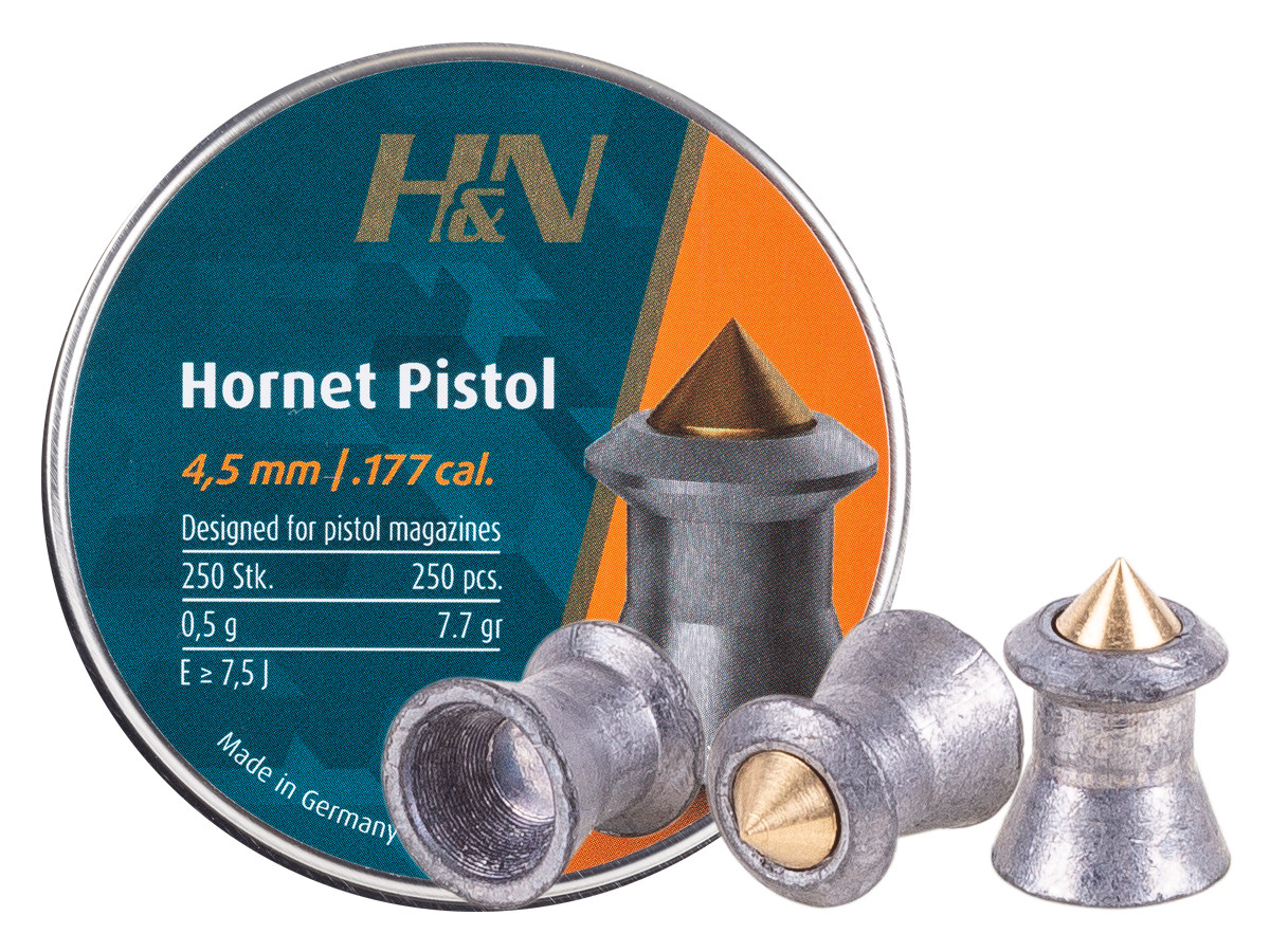 H&N Hornet Pistol Pellets, .177 Cal, 7.7 Grains, Pointed, 250ct