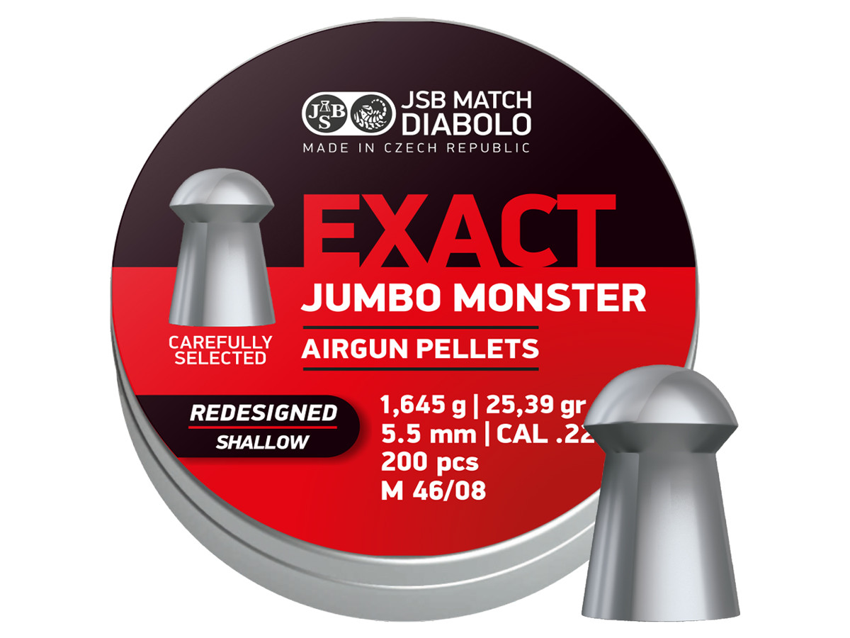 JSB Redesigned Exact Jumbo Monster Shallow Skirt .22 Cal, 25.39 Grains, Domed, 200ct 0.22