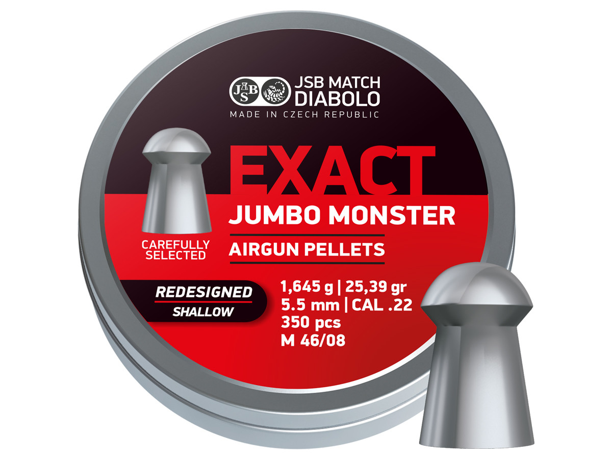 JSB Redesigned Exact Jumbo Monster Shallow Skirt .22 Cal, 25.39 Grains, Domed, 350ct