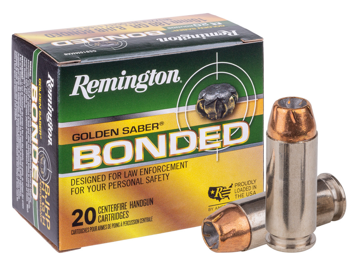 Remington 10mm Golden Saber Bonded Brass JHP, 180gr, 20ct