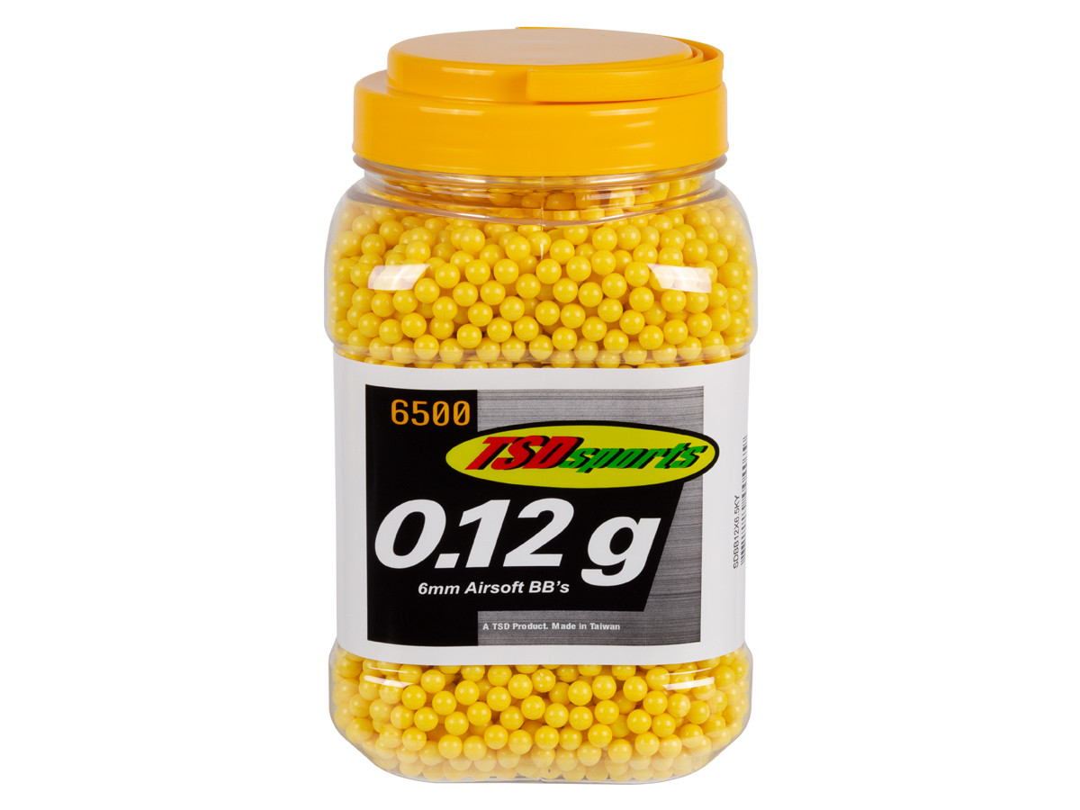 TSD Sports 6mm plastic airsoft BBs, 0.12g, 6500 rds, yellow