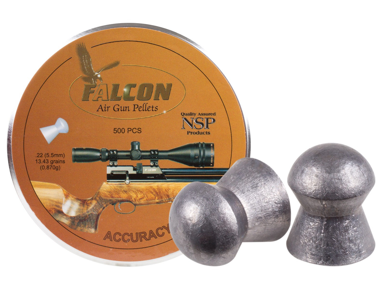 Air Arms Falcon .22 Cal, 5.52mm, 13.43 Grains, Domed, 500ct