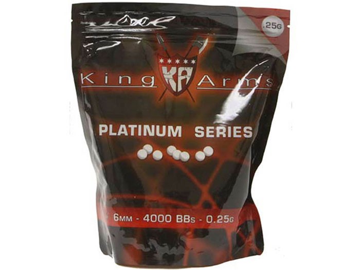 King Arms 6mm Platinum Series airsoft BBs, 0.25g, 4,000 rds, white 6mm