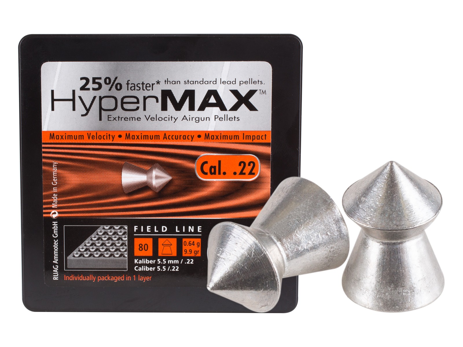 RWS HyperMAX .22 Cal, 9.9 Grains, Pointed, 80ct