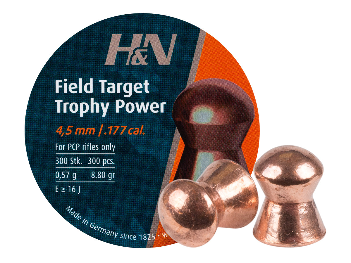 H&N Field Target Trophy Power Copper-Plated, .177 Cal, 8.80 Grains, Round Nose, 300ct