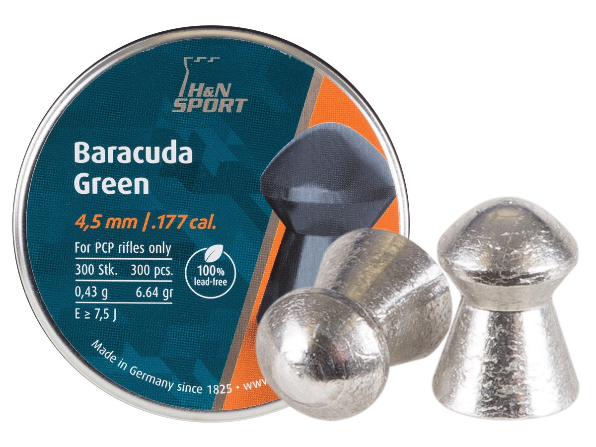 H&N Baracuda Green, Lead Free, .177 Cal, 6.64 Grains, Round Nose, 300ct
