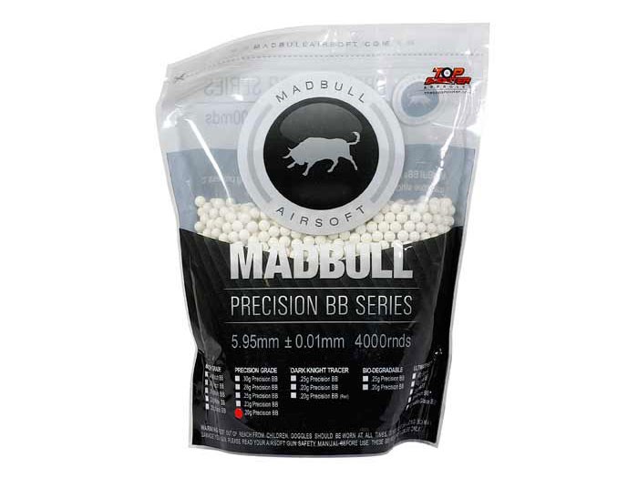 Mad Bull Precision Grade 6mm plastic airsoft BBs, 0.20g, 4,000 rds, white