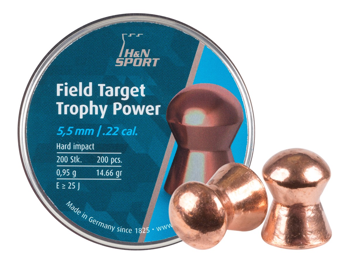 H&N Field Target Trophy Power Copper Plated, .22 Cal, 14.66 Grains, Round Nose, 200ct