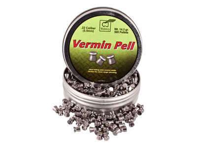 Webley Vermin Pell Pellets, .22 Cal, 14.30 Grains, Flat Nose, 500ct