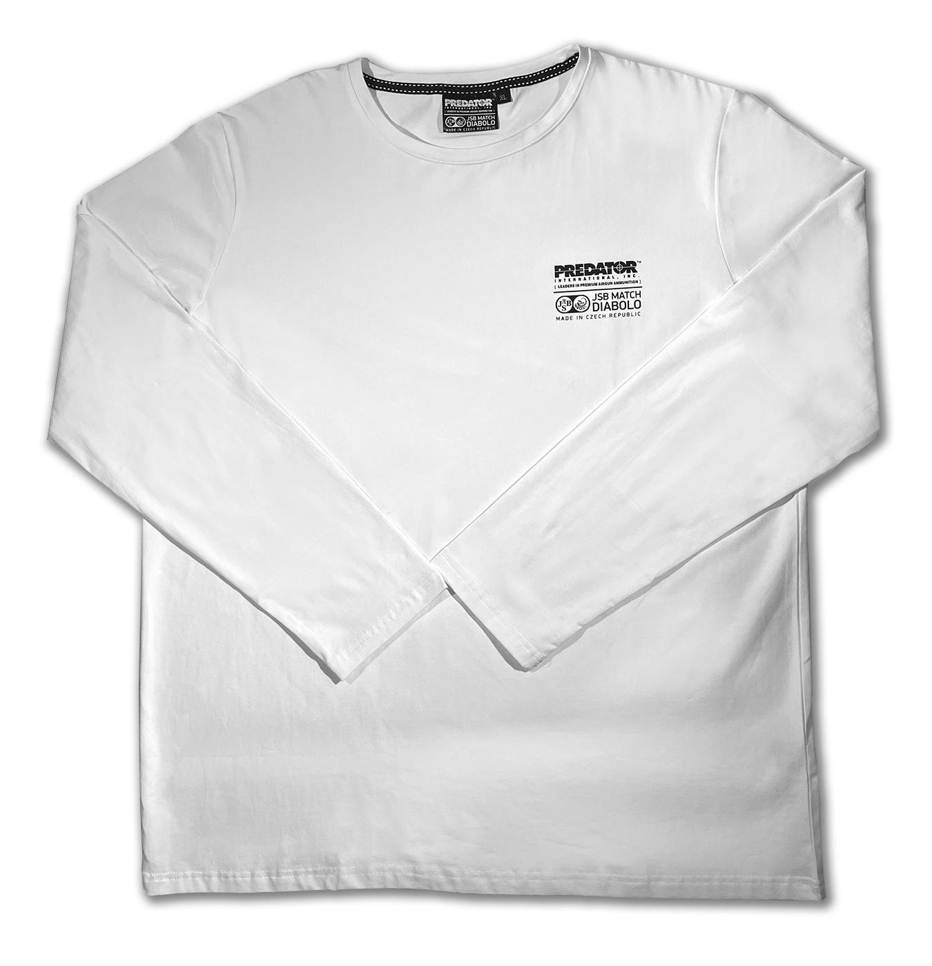 JSB Predator Long Sleeve Cotton/Spandex T-Shirt, White, Medium