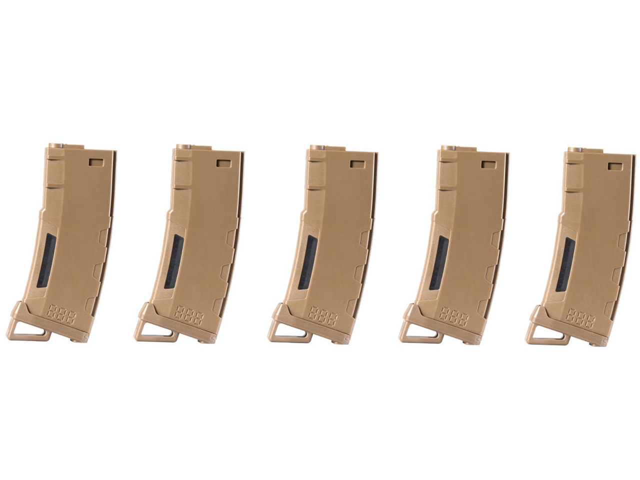 Lancer Tactical 130 Rd Mid-Cap M4 Airsoft Magazine, Tan, 5 Pack, 6mm