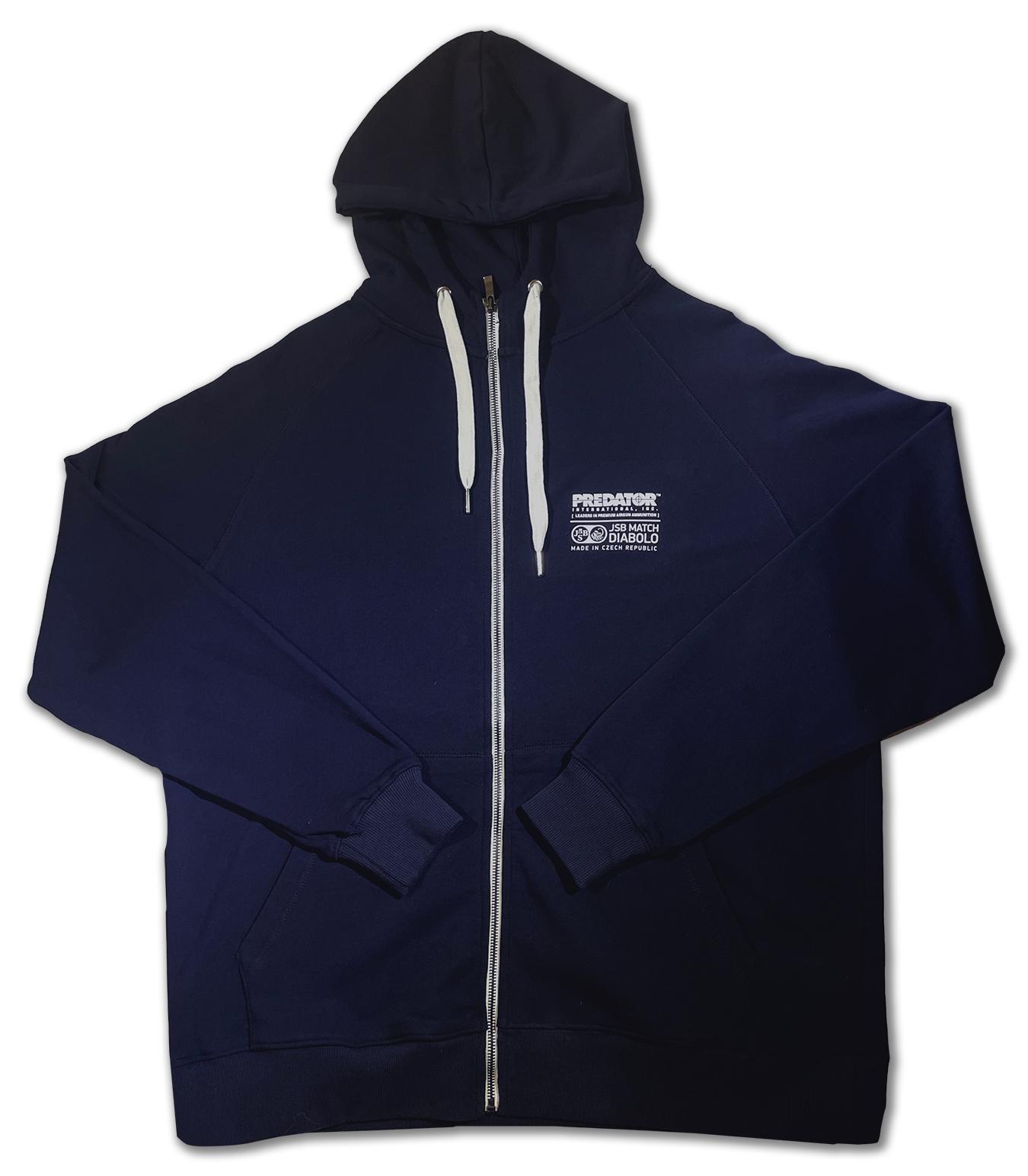 JSB Predator Hooded Sweatshirt All Cotton with Zipper, Blue, Medium