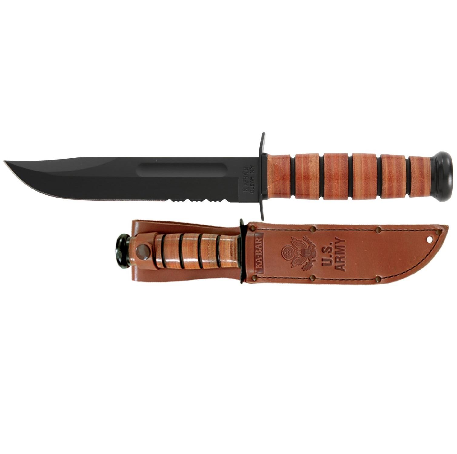 Ka-Bar Full-Size Fixed 7in Blk Combo Blade Leather Hndl