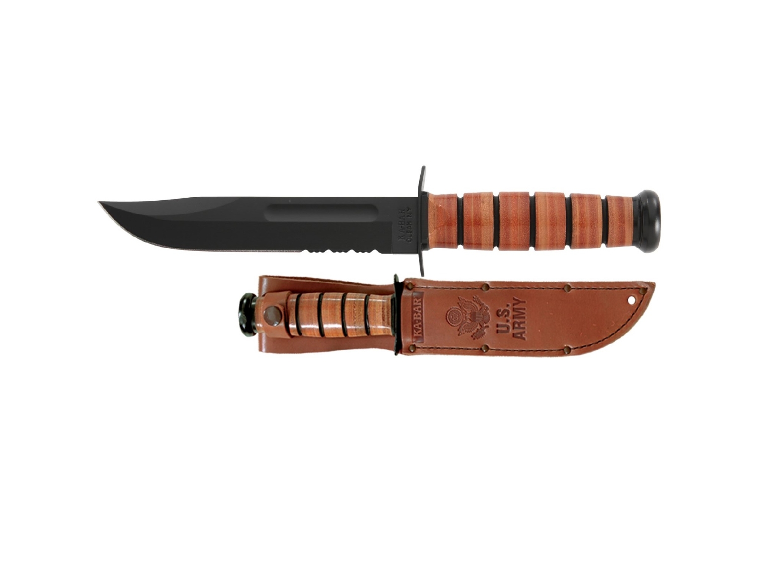 Ka-Bar Full-Size Fixed 7in Blk Combo Blade Leather Hndl