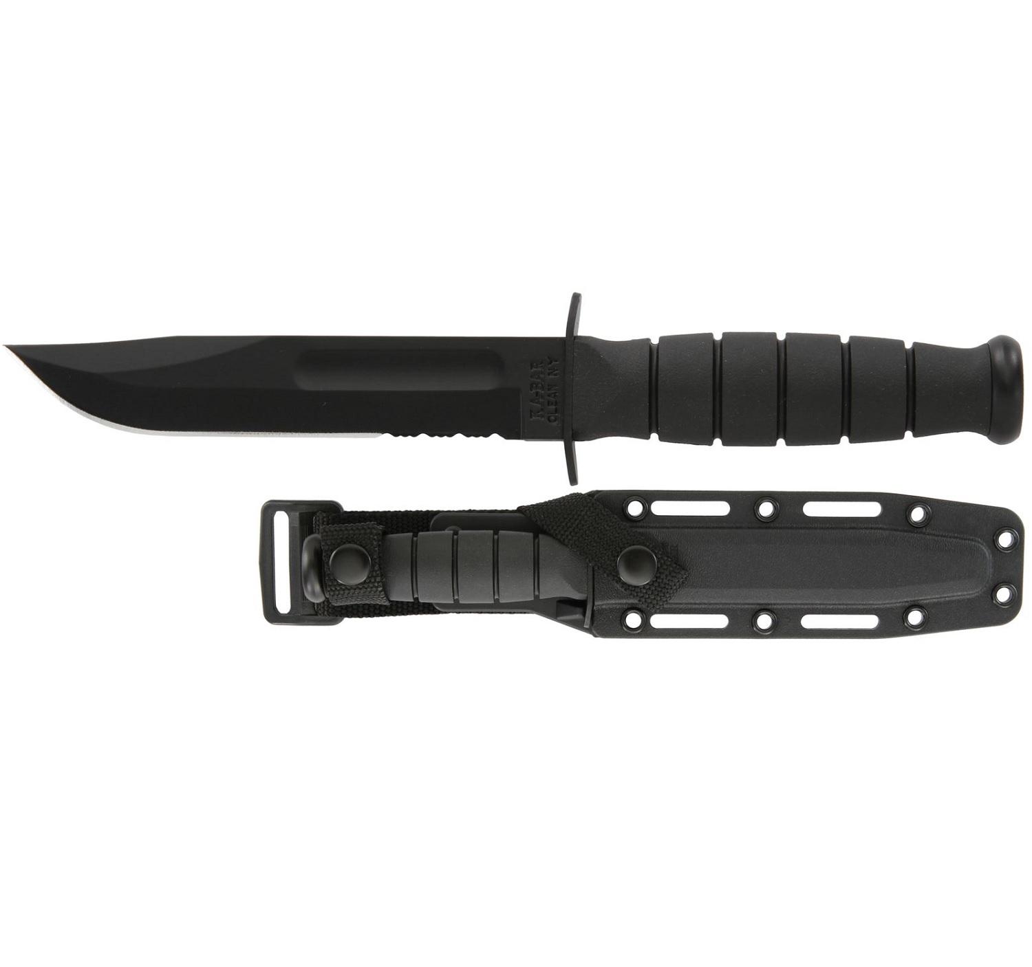 Ka-Bar Short Fixed 5.25 in Black Combo Blade Kraton Hndle