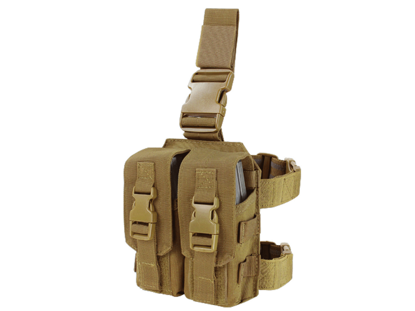 Condor Drop Leg Double M4 Mag Pouch, Coyote