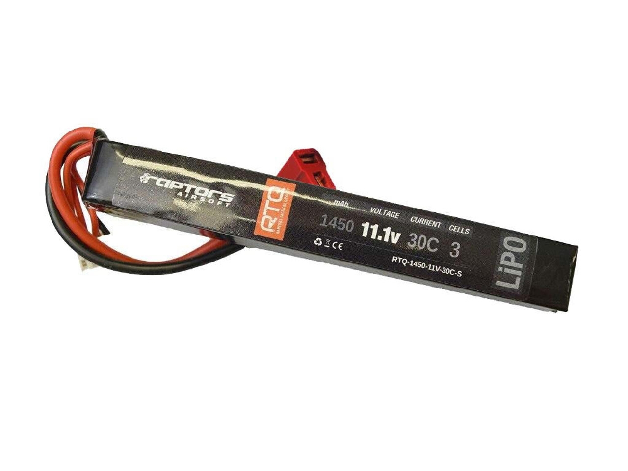 Raptor RTQ 11.1V 1450 MAh 30C Stick LiPO Airsoft Battery, Stick Type /Deans