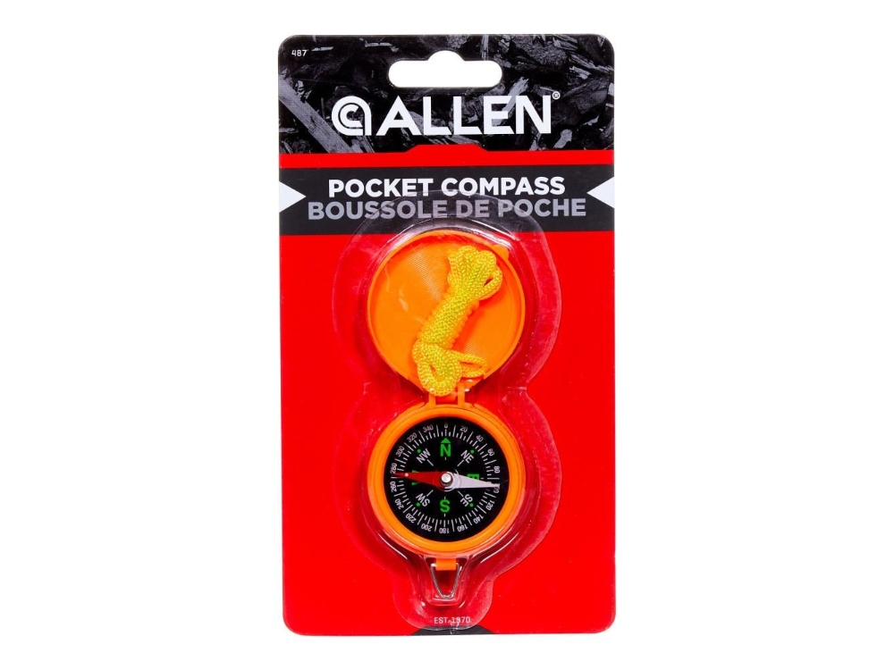 Allen Pocket Compass with Lid, Luminous Dial, Orange