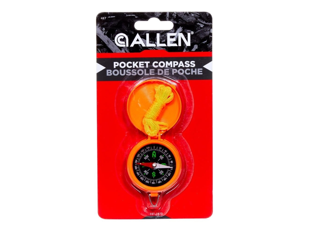 Allen Pocket Compass With Lid, Luminous Dial, Orange