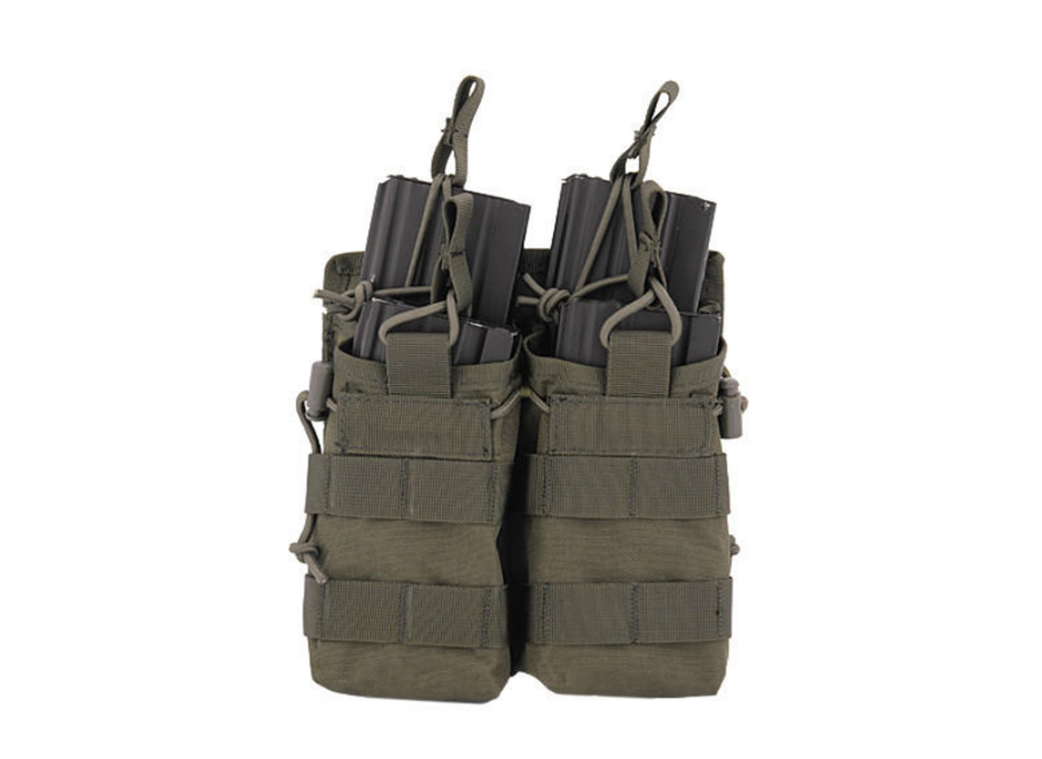 Lancer Tactical Bungee Open Top Quad Mag Airsoft Pouch, OD Green