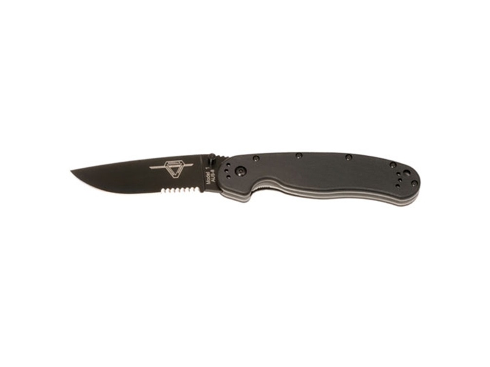 Ontario Knife RAT1 Folder 3.625 in Blak Combo Blade Blk GFN Hndl