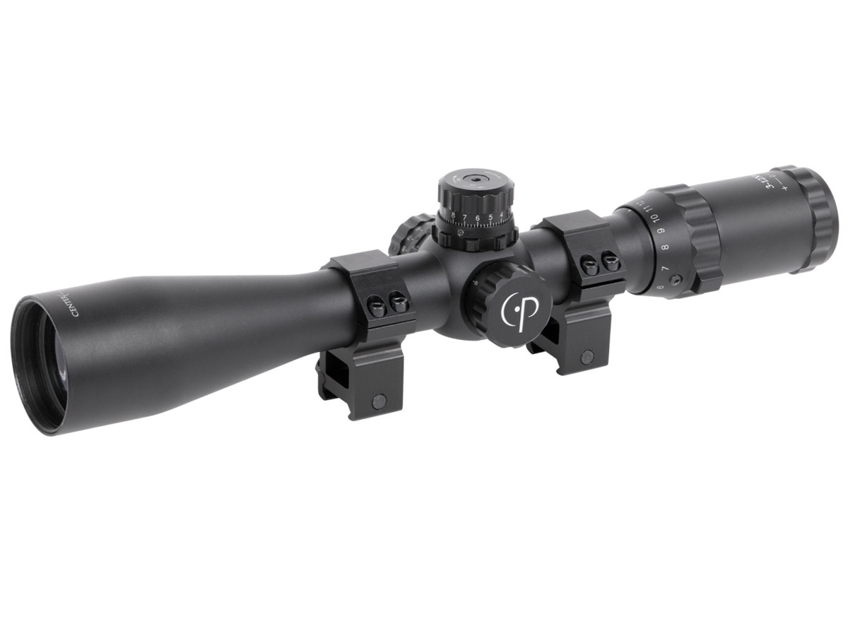 Refurbished CenterPoint 3-12x44 PLT Rifle Scope, Pic. Rings