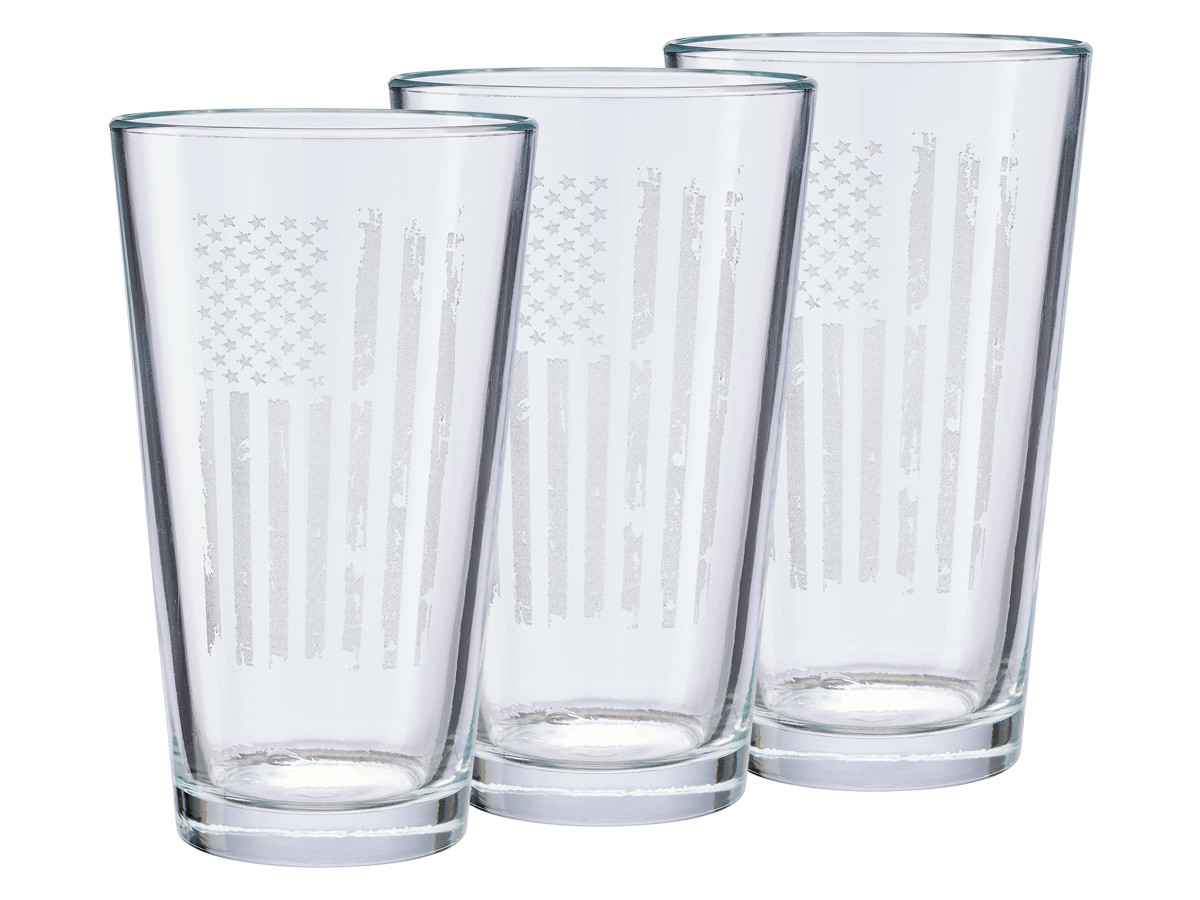 Benshot Patriotic Flag 16oz Pint Glass, 3 Pack