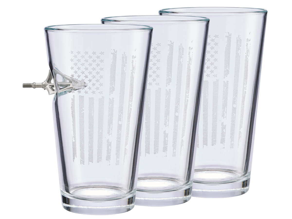 Benshot Patriotic Flag with Broadhead 16oz Pint Glass, 3 Pack