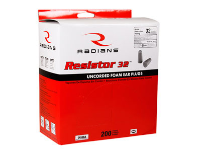 Radians Foam Earplugs, 200 Pairs, NRR 32