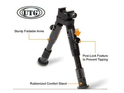 UTG Bipod, SWAT/Combat Profile, Adjustable Height, Rubberized Stand