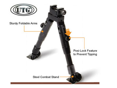 UTG Bipod, SWAT/Combat Profile, Adjustable Height, Steel Feet