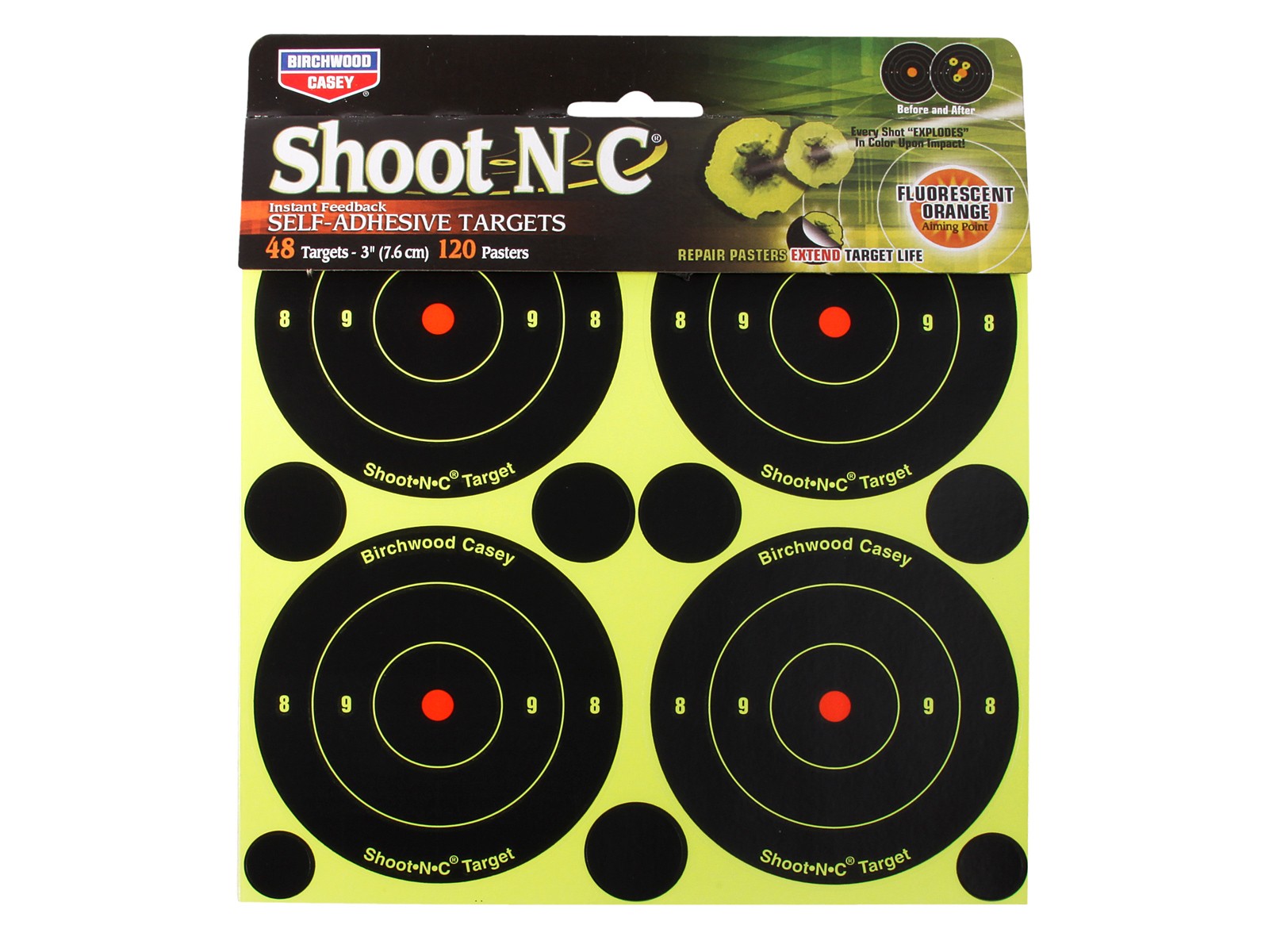 Birchwood Casey Shoot-N-C 3 Targets, 48 Bullseye Targets, 120 Pasters