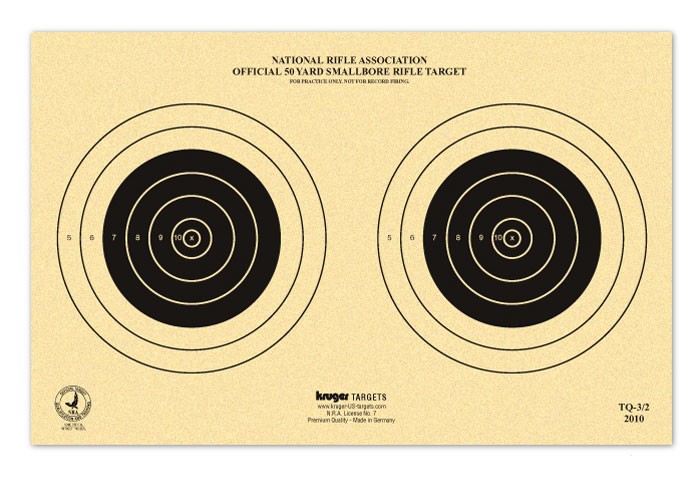 Kruger NRA 50 yd Smallbore Rifle Target, 14"x9", 2 Bulls/Sheet, 100ct