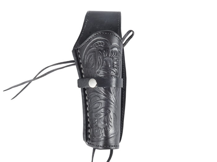 Hand-Tooled Leather Holster, 6, Black, Right Hand