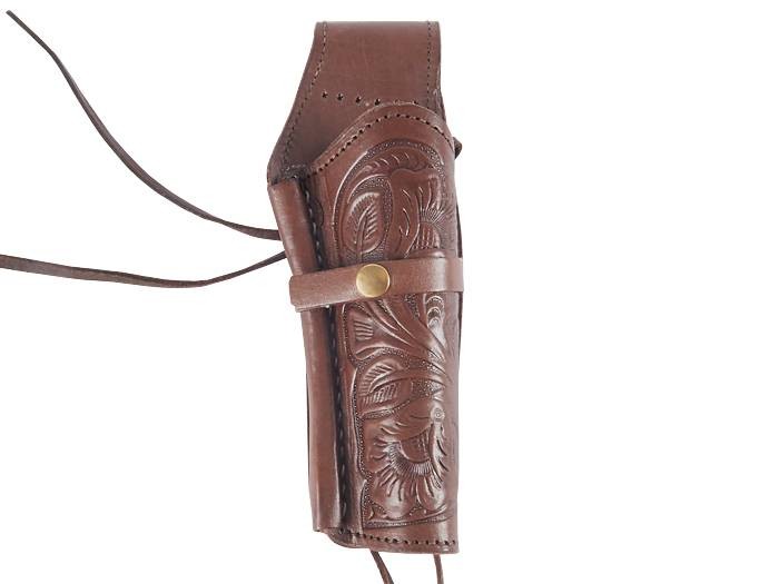 Hand-Tooled Leather Holster, 6", Chocolate, Right Hand
