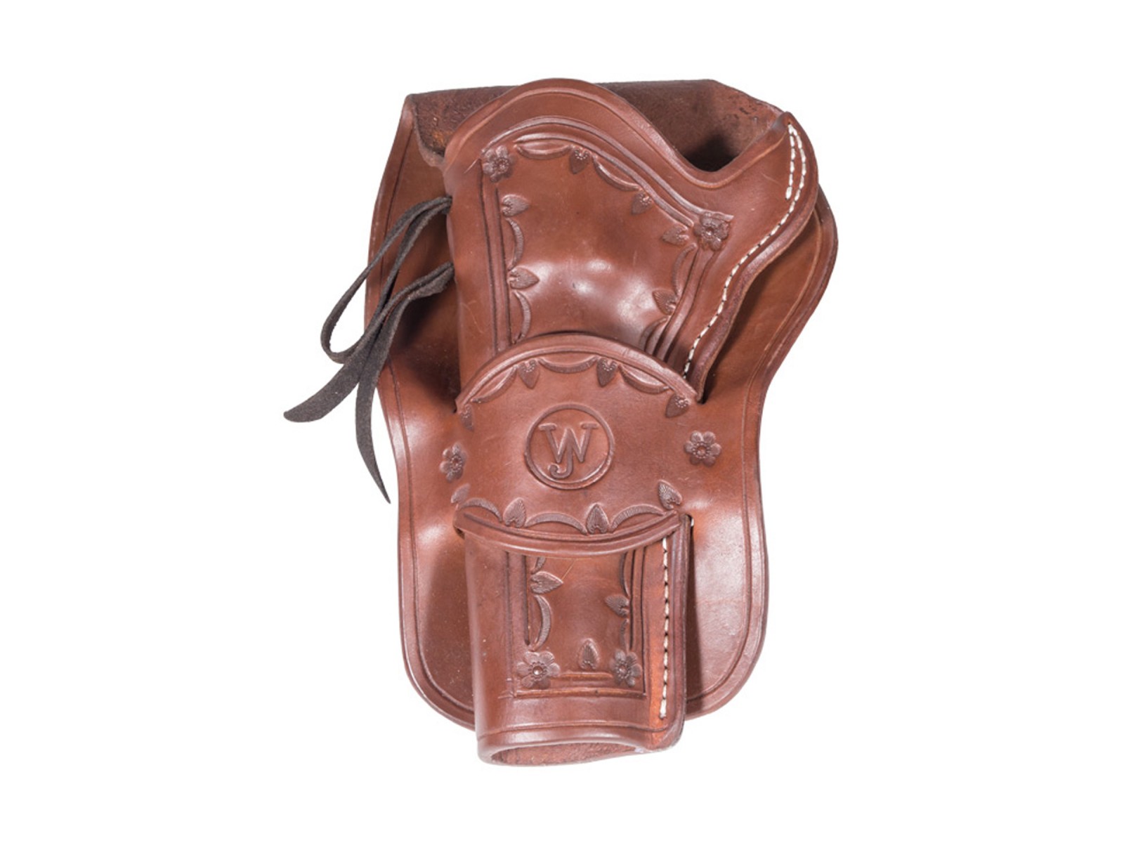 Western Justice Hand-Tooled Leather Holster, 6", Mahogany, Left Hand
